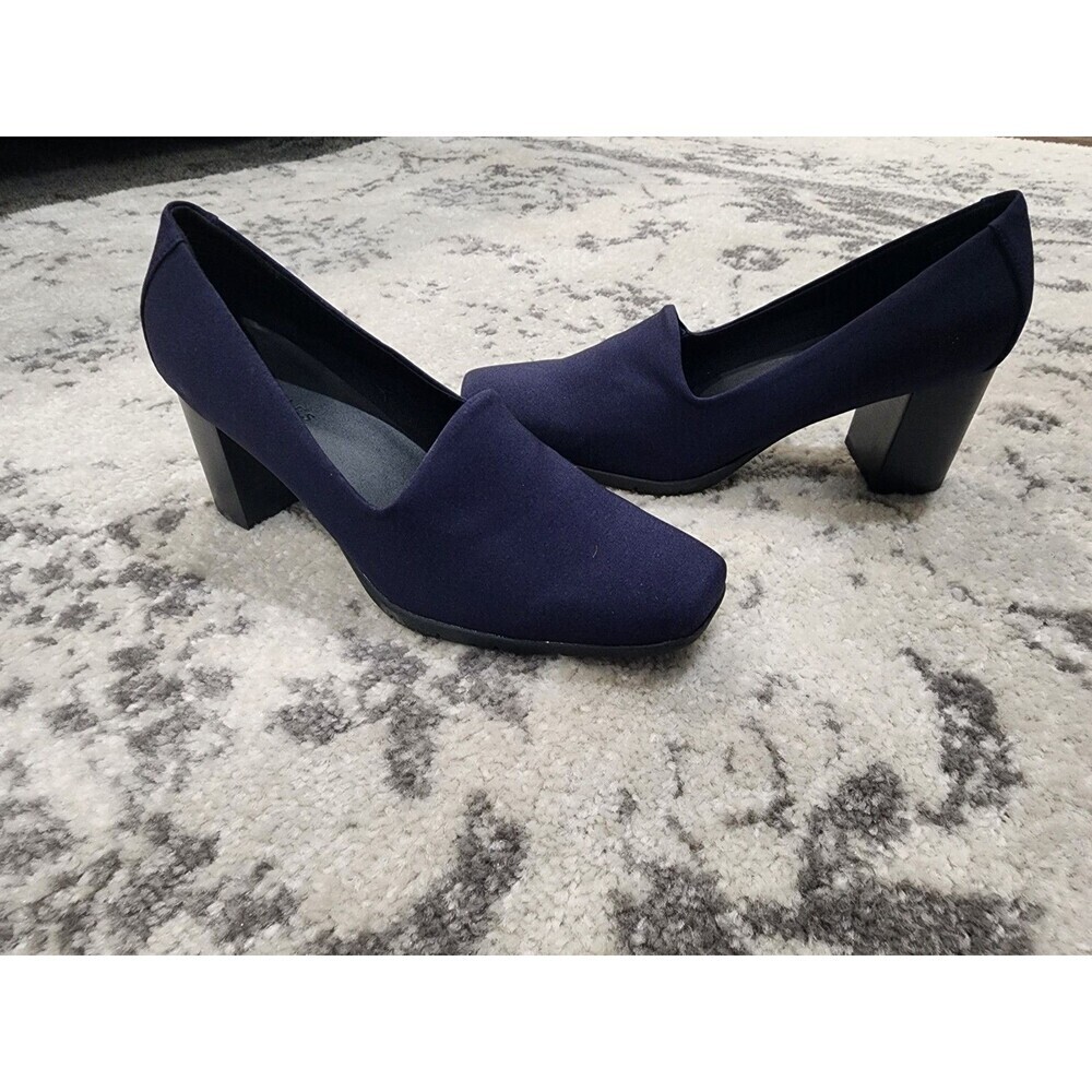 Aerosoles 8.5M Navy Blue Midnight Gaberdine Stretch Block Heel Pumps NEW